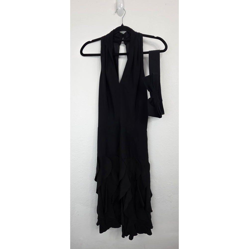 Night Way Dress Women 10 Black Halter Ruffle Hem Cocktail Gown Excellent‎